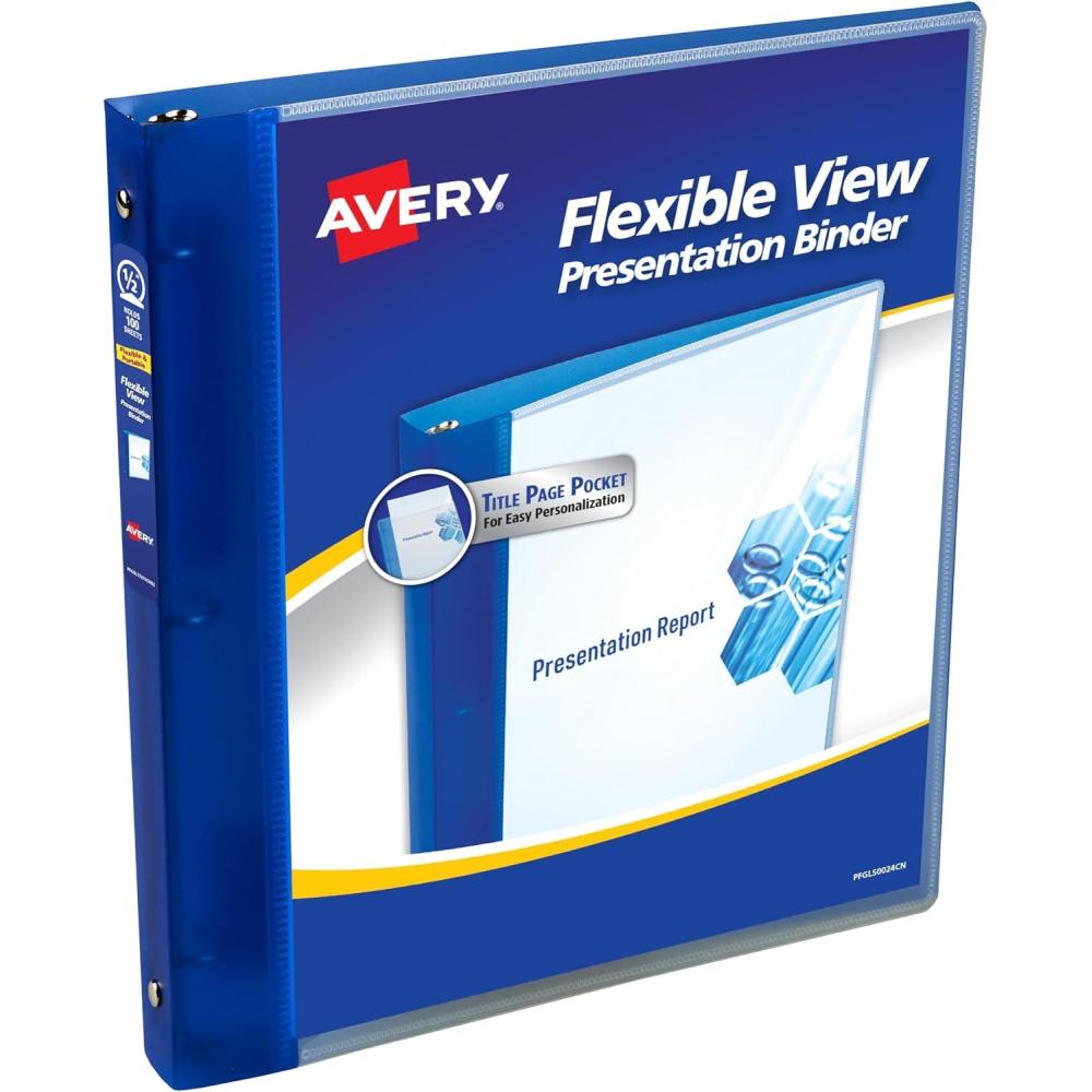 imageAvery Flexible View 3 Ring Binder 12 Inch Round Rings 1 Blue Binder 176701 Pack