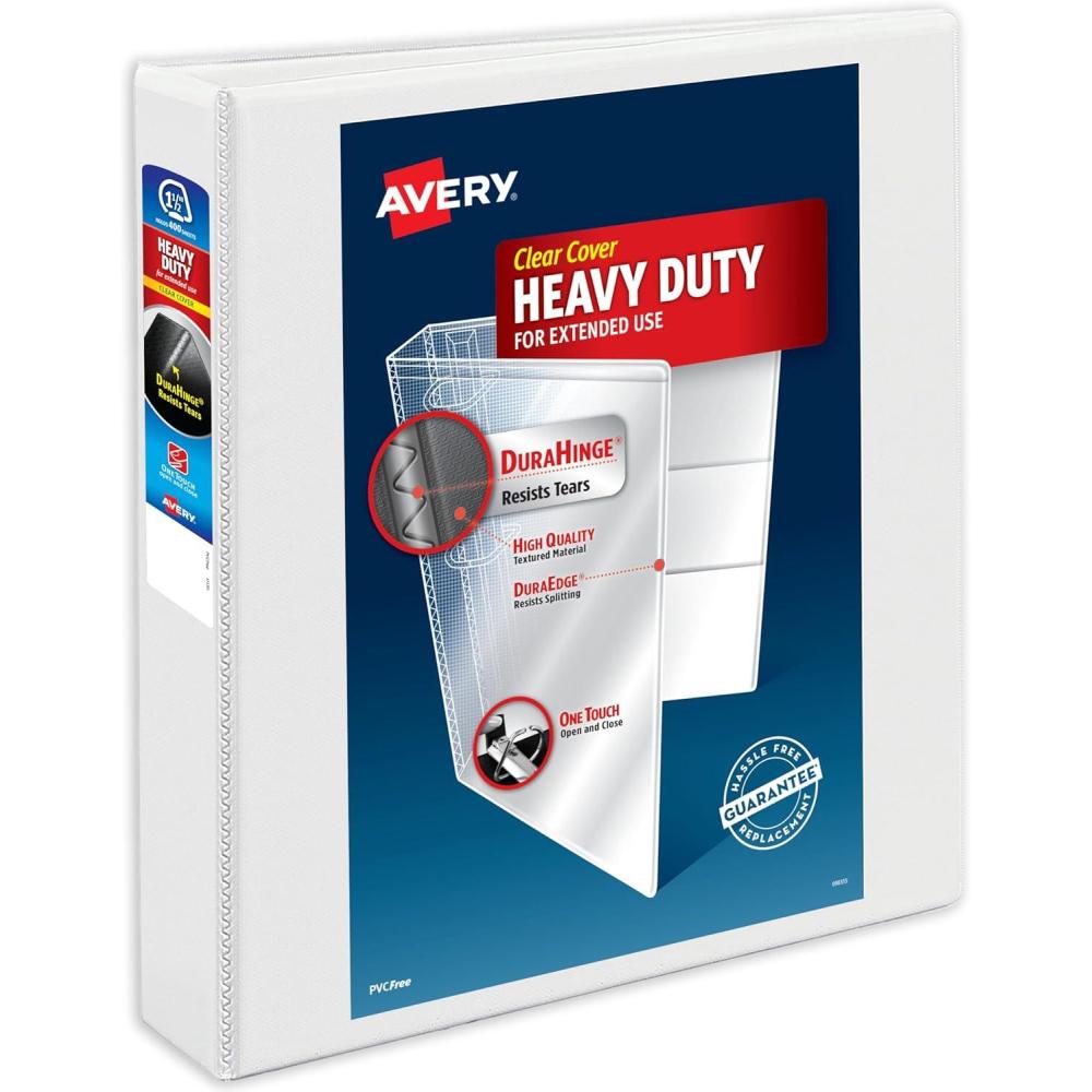 imageAvery HeavyDuty View 3 Ring Binder 4quot One Touch Slant Rings 760Sheet Capacity 45 Inch Wide Spine Great for Home School Supplies Office or Organization Needs 1 White Binder 7970415