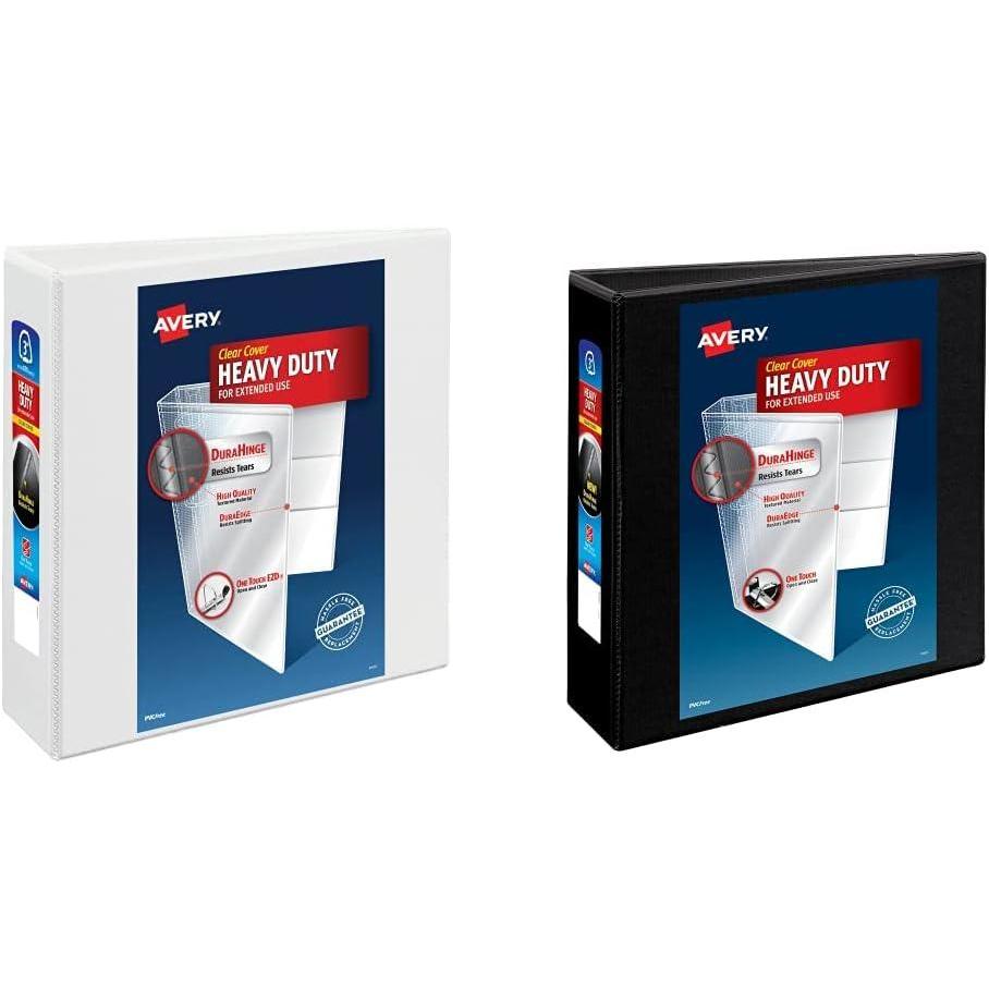 imageAvery HeavyDuty View 3 Ring Binder 4quot One Touch Slant Rings 760Sheet Capacity 45 Inch Wide Spine Great for Home School Supplies Office or Organization Needs 1 White Binder 797043