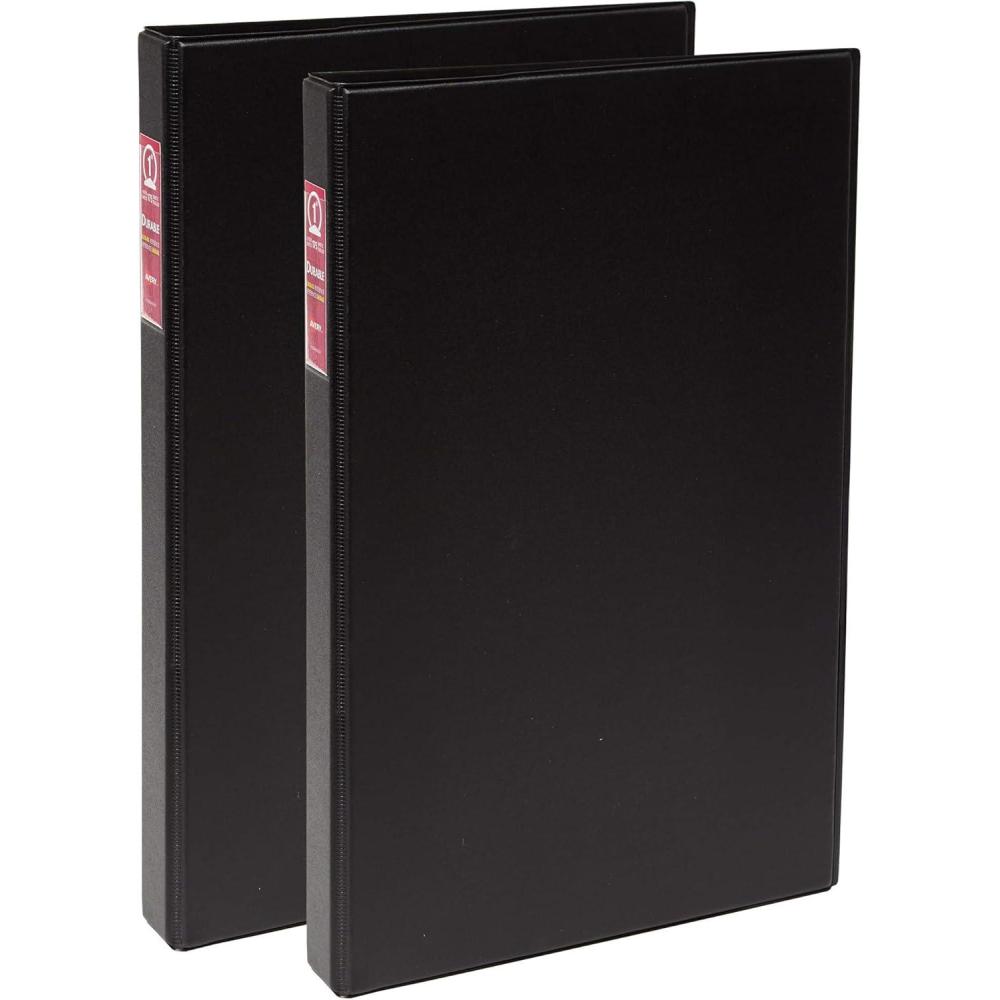 imageAvery LegalSize Durable 3 Ring Binders 1quot Round Rings Holds 85quot x 14quot Paper Black 2 Pack 177092 Pack