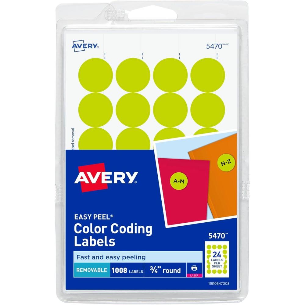 imageAvery Removable ColorCoding Labels 34quot Diameter Neon Yellow Laser 1008 Total 5470