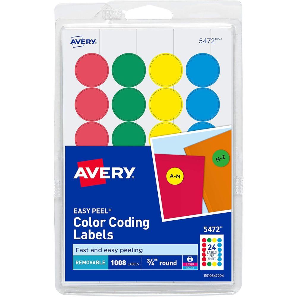 imageAvery Removable ColorCoding Labels Removable Adhesive Assorted Colors 34quot Diameter 1008 Labels 547234 Diameter