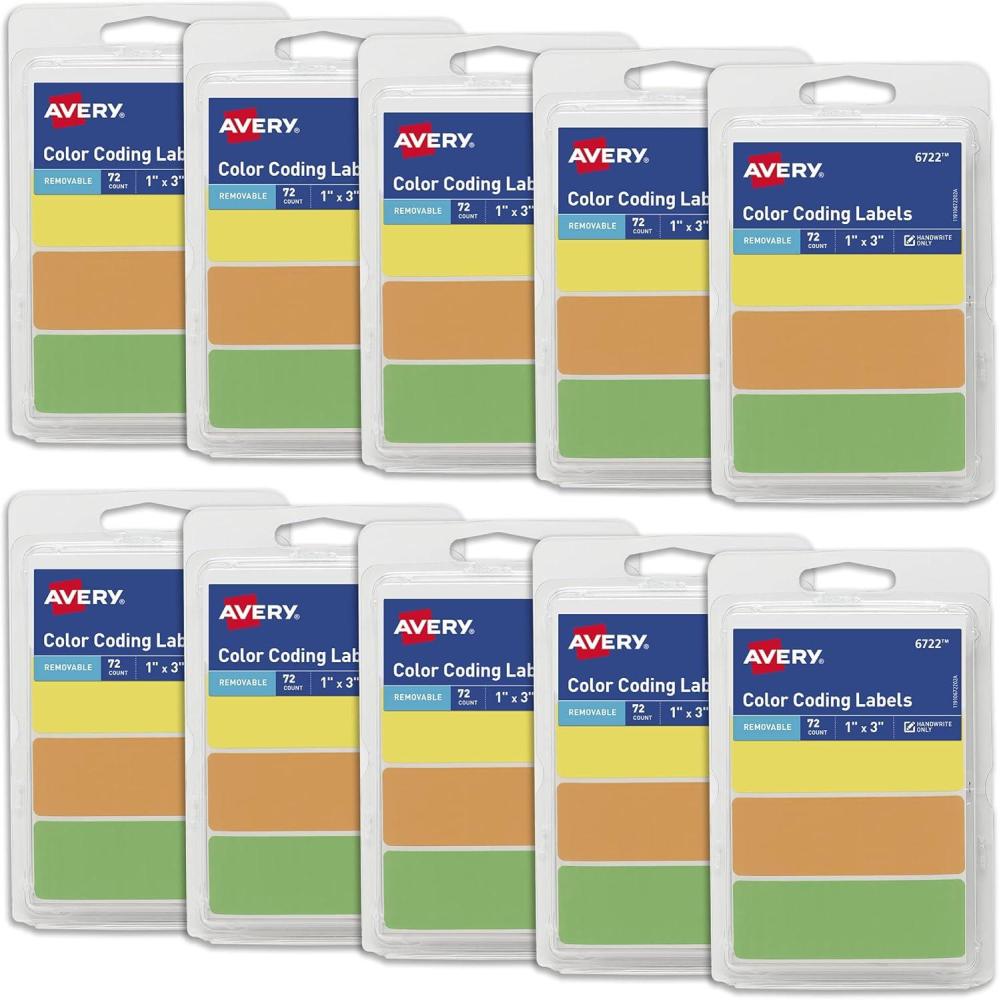 imageAvery Removable ColorCoding Stickers 72 Per Pack 10 Packs Assorted Colors 720 Total 0672210 Packs