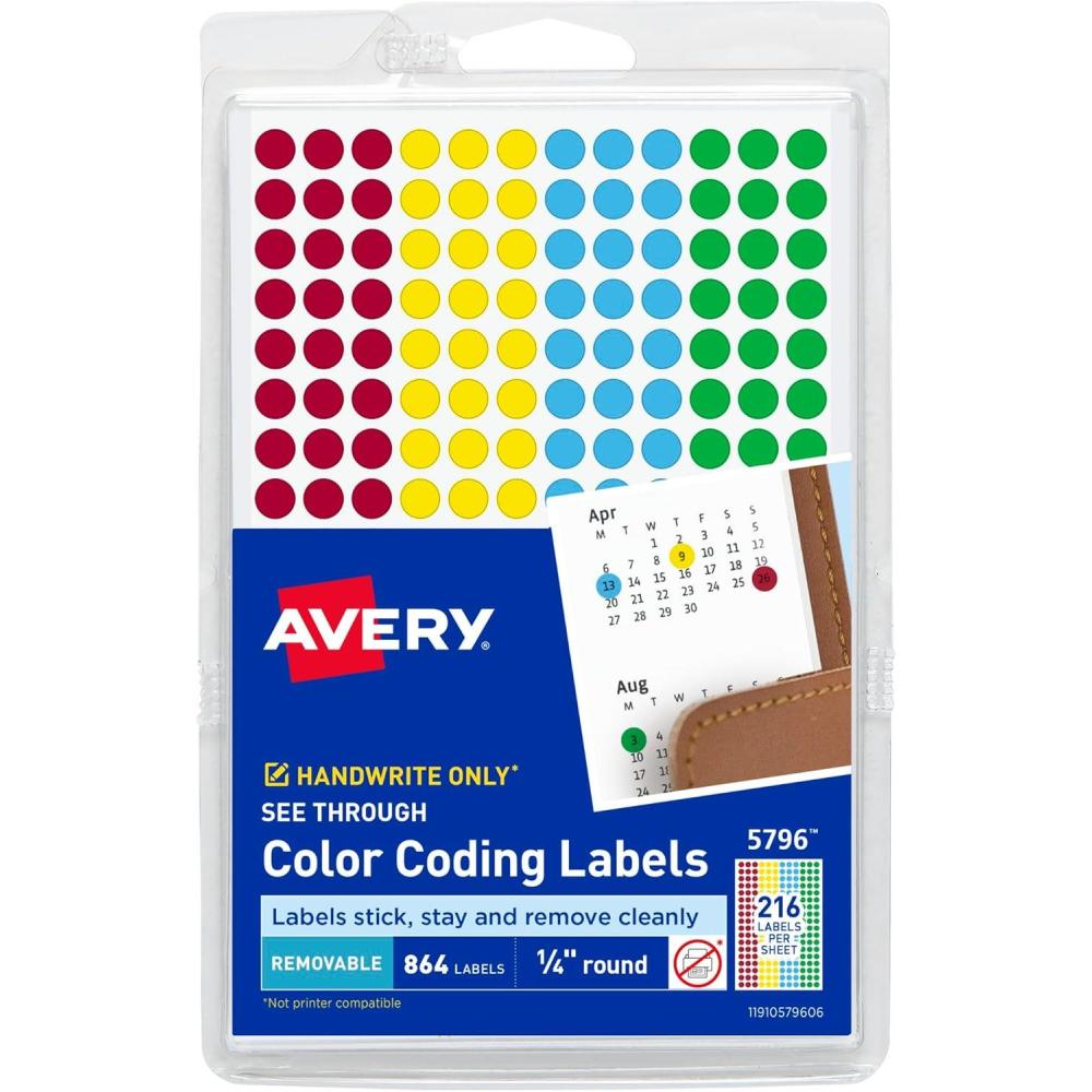 imageAvery SeeThrough ColorCoding Removable Labels 14 Inch Round Labels Assorted Translucent Colors NonPrintable 864 Dot Stickers Total 5796Assorted