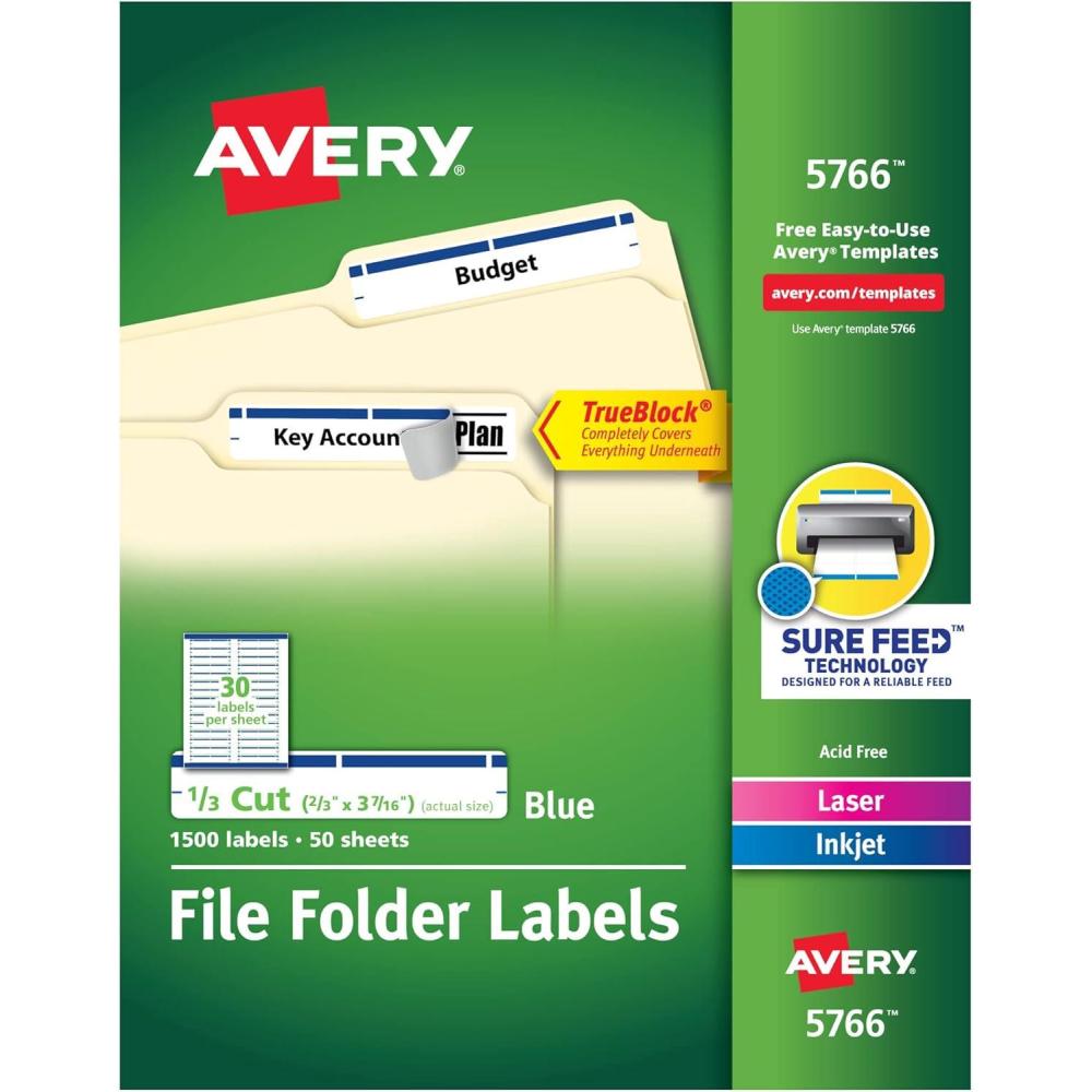 imageAvery TrueBlock File Folder Labels 23quot x 3716quot 1500 Printable Labels WhiteBlue Permanent 576623 inches x 3716 inches