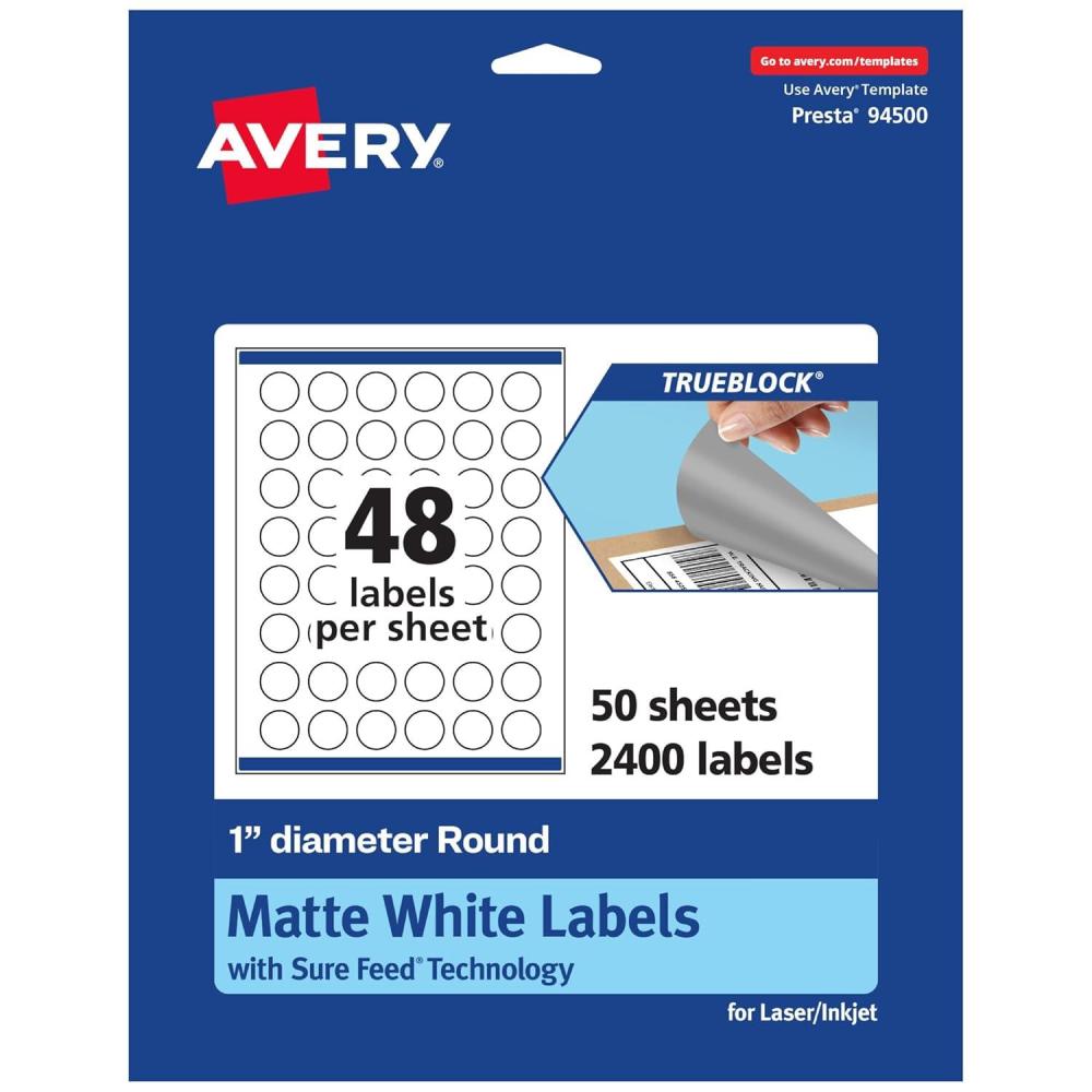 imageAvery TrueBlock Matte White Round Labels Sure Feed Technology 1quot Diameter 480 Matte White Labels PrinttoTheEdge LaserInkjet Printable Great for Product Merchandising Stickers2 400 labels