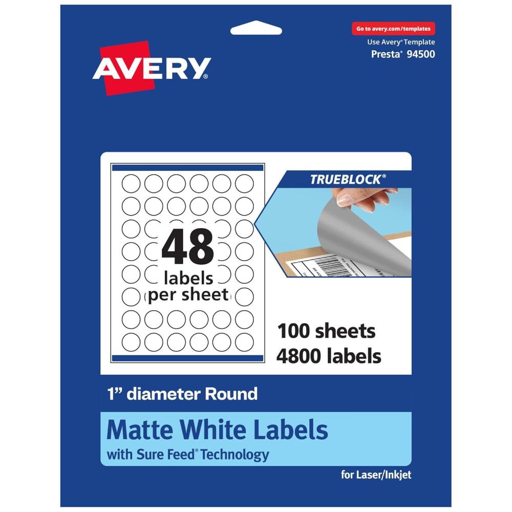 imageAvery TrueBlock Matte White Round Labels Sure Feed Technology 1quot Diameter 480 Matte White Labels PrinttoTheEdge LaserInkjet Printable Great for Product Merchandising Stickers4 800 labels