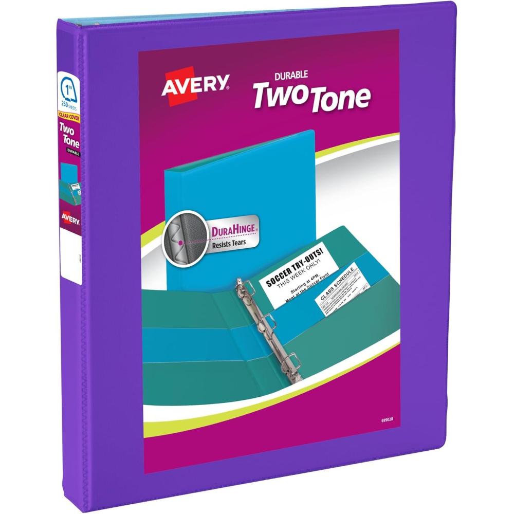 imageAvery TwoTone Durable View 3 Ring Binder 1 Inch Slant Rings VioletSoft Blue Binder 171311