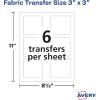 imageAvery Dark Transfer Paper for TShirts 3quot x 3quot Pre DieCut IronOn Square Transfers PrinttotheEdge 3 Sheets of Heat Transfer Paper 18 Total 02231