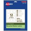 imageAvery EcoFriendly Matte White Recycled Square Labels 2quot x 2quot PrinttoTheEdge Matte White Labels Permanent Adhesive LaserInkjet Printable 300 Total300 labels
