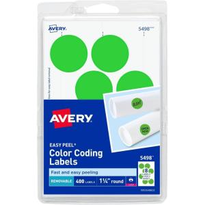 imageAvery 5498 Removable Print or Write Color Coding Labels for Laser Printers 114quot Round  Neon Green Pack of 400
