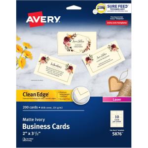 imageAvery Clean Edge Printable Business Cards with Sure Feed Technology 2quot x 35quot Ivory 200 Blank Cards for Laser Printers 5876One Size