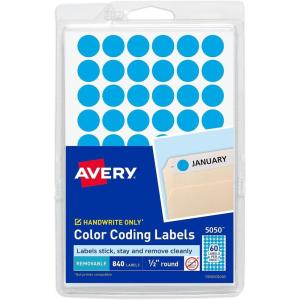 imageAvery ColorCoding Removable Labels 12 Inch Round Stickers Light Blue NonPrintable 840 Dot Stickers Total 5050One Size