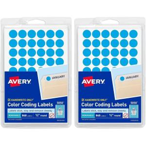 imageAvery ColorCoding Removable Labels 12 Inch Round Stickers Light Blue NonPrintable 840 Dot Stickers Total 5050One Size Pack of 2