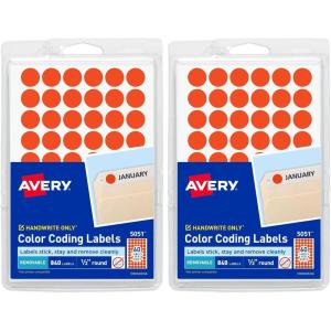 imageAvery ColorCoding Removable Labels 12 Inch Round Stickers Neon Coral NonPrintable 840 Dot Stickers Total 505112 Inch Pack of 80