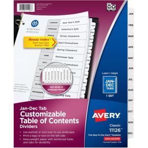 imageAvery Dividers for 3 Ring Binders 12 Tabs per Set Customizable Table of Contents Classic White Tabs Great for Organizing Reports Projects and More 3 Sets of 11078One Size