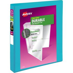 imageAvery Durable View 3 Ring Binder 1 Inch Slant Rings 250Sheet Capacity DuraHinge 14 Inch Wide Spine Customizable Clear Covers and Spine 1 Bright Aqua Blue Binder 17295Aqua
