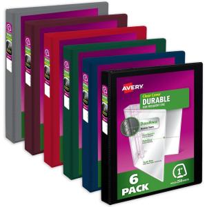 imageAvery Durable View 3 Ring Binders 1 Inch Slant Rings 250Sheet Capacity Assorted Pastel Colors 6Pack 05632  for School Office Teachers Classrooms ampamp Home OrganizationAssorted Darks