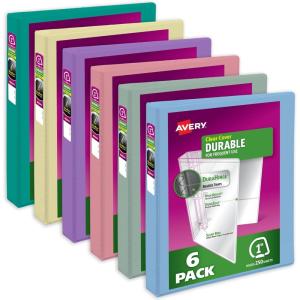 imageAvery Durable View 3 Ring Binders 1 Inch Slant Rings 250Sheet Capacity Assorted Pastel Colors 6Pack 05632  for School Office Teachers Classrooms ampamp Home OrganizationAssorted Pastels