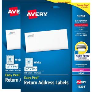 imageAvery Easy Peel Address Labels Sure Feed Permanent White 23quot x 134quot 2 Pack 1200 Labels Total 32133