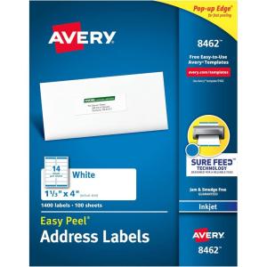 imageAvery Easy Peel Printable Address Labels with Sure Feed 113quot x 4quot White 1400 Blank Mailing Labels 08462One Size