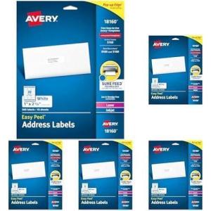 imageAvery Easy Peel Printable Address Labels with Sure Feed 1quot x 258quot Customizable Stickers White 300 Blank Mailing Labels Great for Mailing Shipping and More 181601 x 258 Pack of 5
