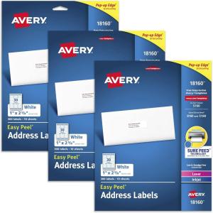 imageAvery Easy Peel Printable Address Labels with Sure Feed 1quot x 258quot Customizable Stickers White 300 Blank Mailing Labels Great for Mailing Shipping and More 181601 x 2 58