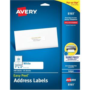 imageAvery Easy Peel Printable Address Labels with Sure Feed 1quot x 4quot White 500 Blank Mailing Labels 081611 in X 4 in