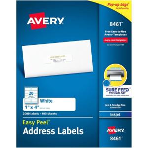 imageAvery Easy Peel Printable Address Labels with Sure Feed 1quot x 4quot White 500 Blank Mailing Labels 081612000 labels