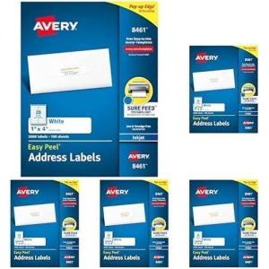 imageAvery Easy Peel Printable Address Labels with Sure Feed 1quot x 4quot White 500 Blank Mailing Labels 081612000 labels Pack of 5