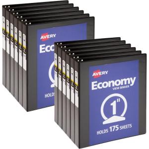 imageAvery Economy View 3 Ring Binder 1 Inch Round Rings 12 Black Binders 057101