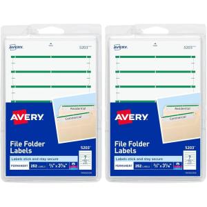 imageAvery File Folder Labels on 4quot x 6quot Sheets Easy Peel WhiteGreen Print or Write 23quot x 3716quot 252 Labels 520358 x 3 12 Pack of 2