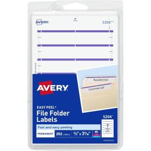 imageAvery File Folder Labels on 4quot x 6quot Sheets Easy Peel WhitePurple Print or Write 23quot x 3716quot 252 Labels 5204