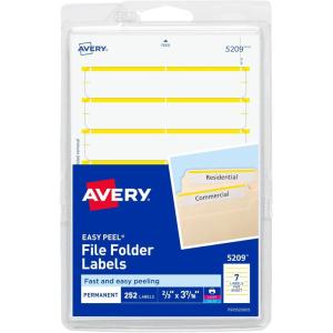 imageAvery File Folder Labels on 4quot x 6quot Sheets Easy Peel WhiteYellow Print or Write 23quot x 3716quot 252 Labels 520958 x 3 12