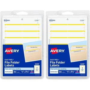 imageAvery File Folder Labels on 4quot x 6quot Sheets Easy Peel WhiteYellow Print or Write 23quot x 3716quot 252 Labels 520958 x 3 12 Pack of 2