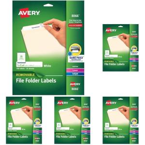 imageAvery File Folder Labels with Sure Feed 23quot x 3716quot 750 Printable Labels Removable White 806623 in X 3716 in Pack of 5