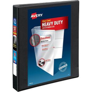 imageAvery HeavyDuty View 3 Ring Binder 1quot One Touch Slant Rings Holds 85quot x 11quot Paper 1 Black Binder 05300