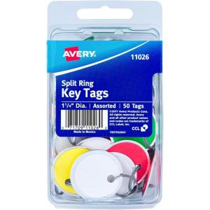 imageAvery Metal Rim Key Tags 125quot Diameter Tag Metal Split Ring Assorted Colors 50 Tags 11026Pack of 50