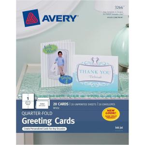 imageAvery Printable Greeting Cards QuarterFold 425quot x 55quot Matte White 20 Blank Cards with Envelopes 3266One Size