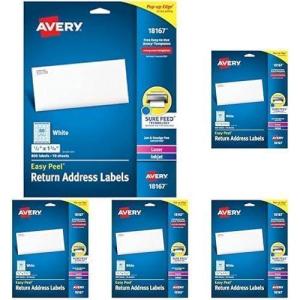 imageAvery Printable Return Address Labels with Sure Feed 05quot x 175quot White 800 Blank Mailing Labels 18167800 labels Pack of 5