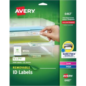 imageAvery Removable ID Labels Sure Feed Technology 05quot x 175quot 5 Packs 6467