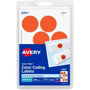 imageAvery Removable Print or Write Color Coding Labels for Laser Printers 125 Inches Round Pack of 400 5497