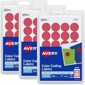 imageAvery Round Color Coding Labels Removable Adhesive Red 075quot 3 Pack 3024 Labels Total 321363 pack