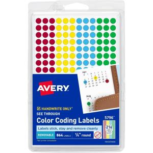 imageAvery SeeThrough ColorCoding Removable Labels 14 Inch Round Labels Assorted Translucent Colors NonPrintable 864 Dot Stickers Total 5796Assorted