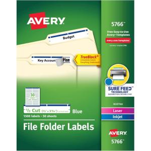 imageAvery TrueBlock File Folder Labels 23quot x 3716quot 1500 Printable Labels WhiteBlue Permanent 576623 inches x 3716 inches
