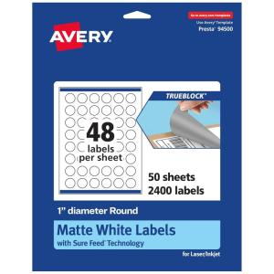 imageAvery TrueBlock Matte White Round Labels Sure Feed Technology 1quot Diameter 480 Matte White Labels PrinttoTheEdge LaserInkjet Printable Great for Product Merchandising Stickers2 400 labels