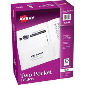 imageAvery Two Pocket Folders Holds up to 40 Sheets Business Card Slot 25 White Folders 47991White