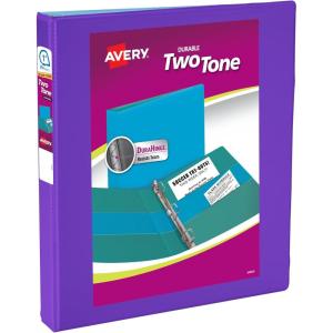 imageAvery TwoTone Durable View 3 Ring Binder 1 Inch Slant Rings VioletSoft Blue Binder 171311