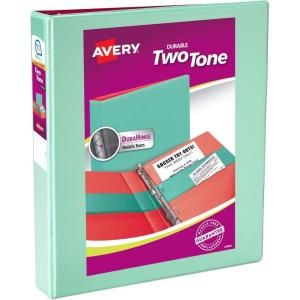 imageAvery TwoTone Durable View 3 Ring Binder 15 Inch Slant Rings MintCoral Binder 17289