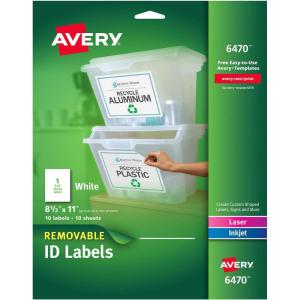 imageAvery White Removable Multipurpose Labels 85 x 11 Inches White Pack of 10 06470One Size
